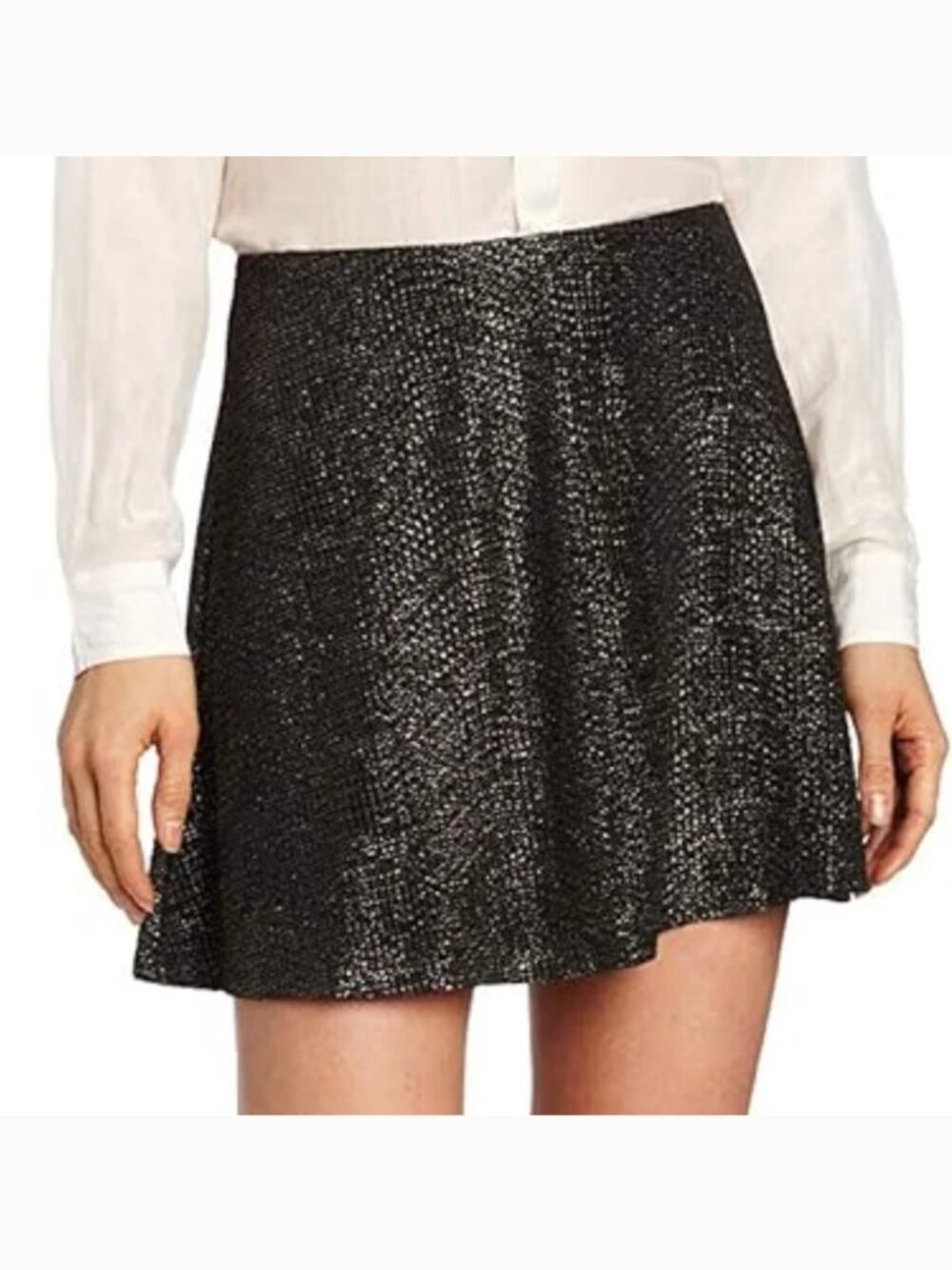 NEW NWT BCBGENERATION Black Gold Metallic Pull On Party Mini Skater Circle Skirt